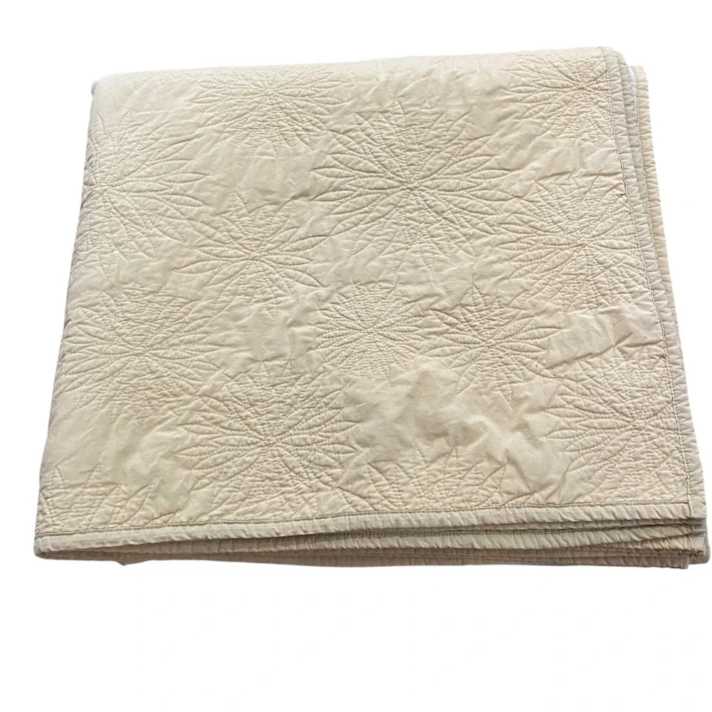Vintage Yellow Starburst Quilted Bedspread Floral Medallion‎ Throw Stained